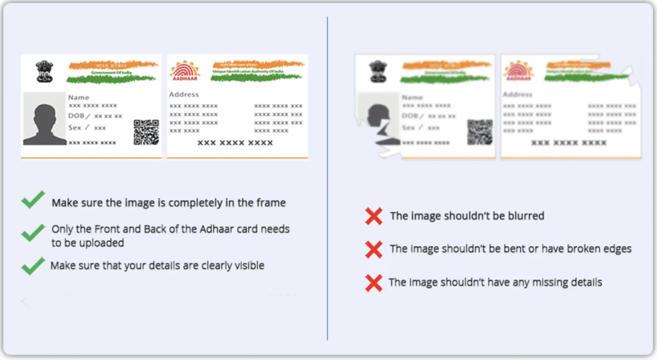 Admission process Aadhar card