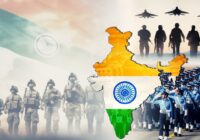 Collage of India map, military personnel, fighter jets, and saluting uniformed group.